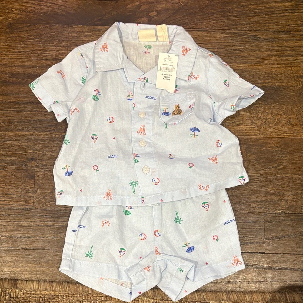 GAP Light Blue Baby Linen Set with Fun Print